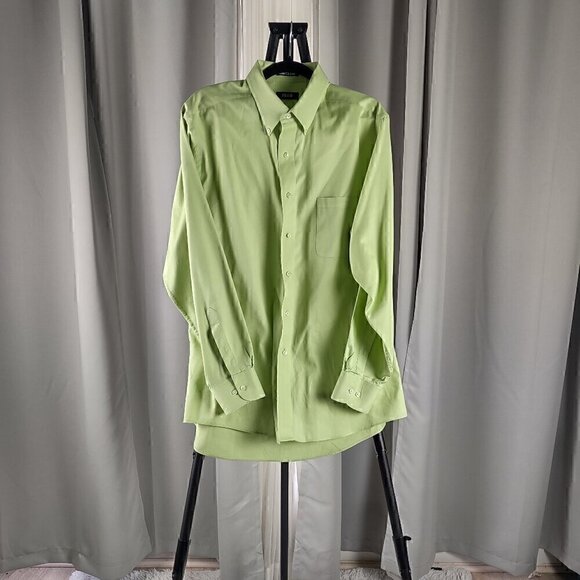 Izod Men's Wrinkle Free Lime Green Cotton Blend Dress Shirt Size 17 (34/35) - Picture 1 of 12